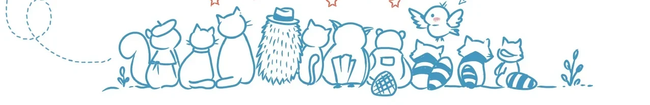Os animais do bosque reunidos, de costas, baixo as estrelas